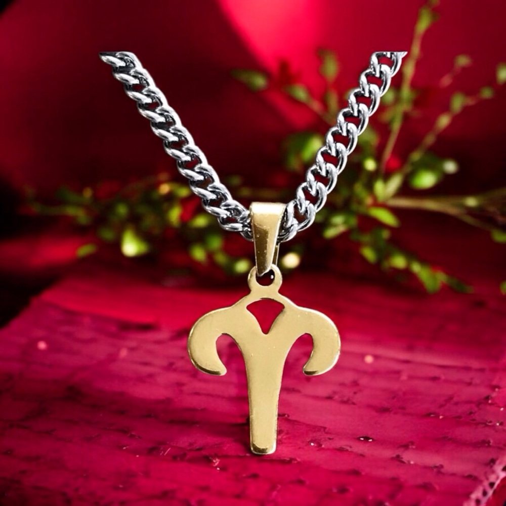 🆕 Aries Zodiac Sign Pendant Necklace Stainless Steel